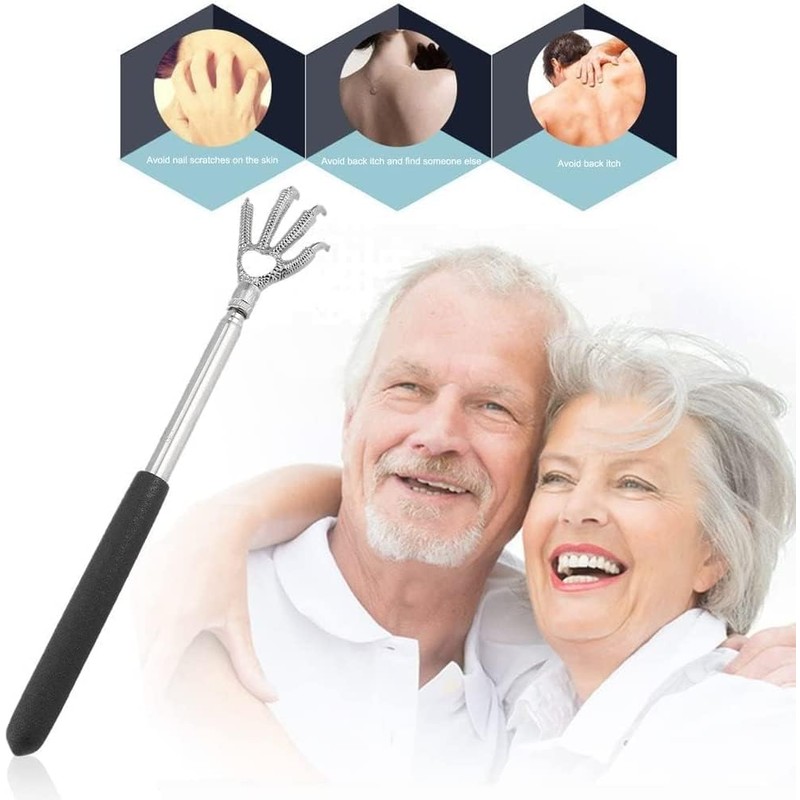 GEEKBOX Extendable Back Scratcher Stainless Steel Telescopic Design with Rubber