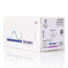 Sutumed SUTUCRYL Absorbable Polyglactin Surgical Suture USP Size 0, 1/2 26mm Taper Point Needle, 28 Inches (70 cm), 12 Count