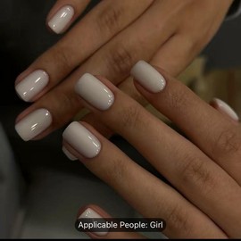 24pcs Milky White Fake Nails, Pure Color Medium Length Press On Nails, Glossy Full Cover Square False Nails For Women And Girls Nail Art Nail Care Nail Polish Polish Salon Cutics Manicure Cosmetic