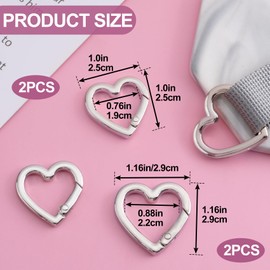 HINZIC 4pcs Heart Shaped Keychain Clip, Zinc Alloy Heavy Duty Heart Keychain Clip, Spring Snap Clasp Hook for Camping Hiking Fishing Traveling- Silver