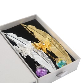 Marcadores para mujeres, paquete de 2 marcadores de plumas de metal con dijes de mariposa, regalos de agradecimiento al profesor, regalos de cumpleaños para amantes de los libros, lectores, mamás y