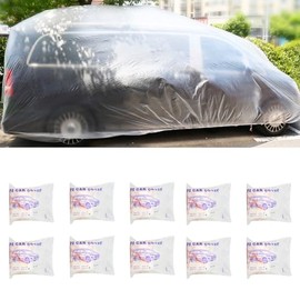 Ammtio 2 PCS Universal Disposable Car Cover Waterproof Clear Plastic Full Car Cover Protection Rain Dust Garage Cover with Elastic Band for SUV Accessories. ﻿ (2, 15.7 * 24.6(FT))