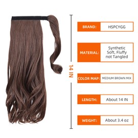 HSPCYGG Ponytail Extension Wavy Brown Clip in Ponytails 14" 4.2 Oz Wrap Around Synthetic Women Hair Extension Del Pelo Girl Hair Piece Wig Fluffy Soft&Not Tangled