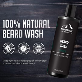 Mountaineer Brand Beard Wash For Men | 100% Natural Beard Shampoo | Thick Cleaning Softening Lather for Hair and Skin | Hydrate and Detangle | Grooming Treatment | WV Timber Scent 8oz