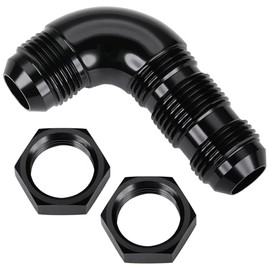 Podavelle 10AN Male Flare 90 Degree Bulkhead Full Flow Fitting Adapter with AN10 Nuts Aluminum Black