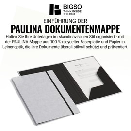 BIGSO Paulina A4 Folder - Storage Box with Elastic Band - Desk Tray for Documents, Files & Documents - 100% Recycled Fibreboard and Paper Folder - Light Grey