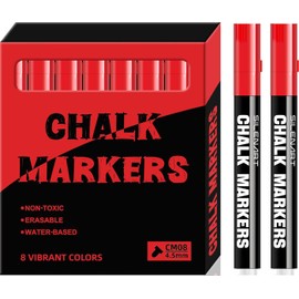 SILENART Chalk Markers - Vibrant 8 Pack - Dry Erase Markers Pen - Liquid Chalk Markers for Blackboard Chalk Board Windows Glass Acrylic Calendar Board - Erasable Chalk Marker (Red)