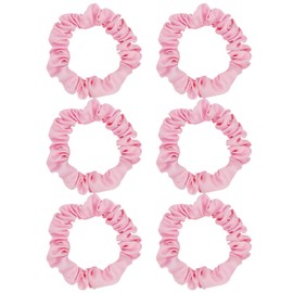 Otyou 6 Pack High Elasticity Satin Covering Hair Scrunchies Skinny Hair Ties Soft Scrunchy Bobbles Bonnet Ponytail Holder Wrist Band Hair Accessories for Girls,Kids Bikes,Plays Tennis (Pink)