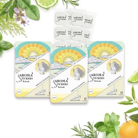 Aroma Stickers Original Blend REFRESH Edition- 100% Natural Essential Oil Scented Mask Stickers for Face Mask & Pillow (12 Stickers/pc) -Personal Aroma/Relaxing (Pack of 3)