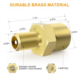 2 Pack Air Inflator Adapter 1/4 NPT (m) to Standard Schrader Valve (m), FlyCoco Brass Tire Inflator Connector to Upgrade The Air Chuck, for Auto Portable Air Compressor/Pump, Air Hose