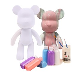 Worldwide DIY Bear to Paint - Creative Painting Set for Adults & Children | Bear Figure Including 3 Colours, Brushes & Accessories | Gift & Home Decoration (Rosy Elegance)