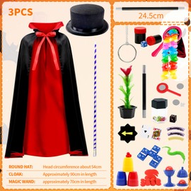 NlsqEU Magic Tricks Set for Children, Wizard Costume, Magic Hat, Birthday Gifts Children from 5 6 7 8 9 10 11 12 Years