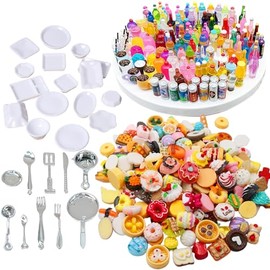 150 piezas de miniaturas de alimentos, bebidas, botellas, accesorios para casa de muñecas, juego de simulación 1:12, juguetes de cocina, juego de fiesta, mini cosas, artículos pequeños, horneado