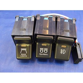 Fits The Jeep® TJ/LJ Rocker Switch 3 Switch Kit- Roof Lights, Light Logo, Spotters 3 Pack with Pig Tails