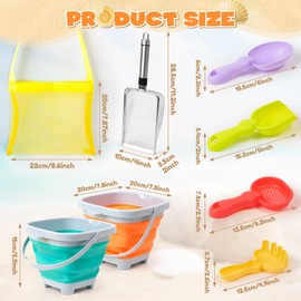 FurUlixty Beach Sand Toys Set with Stainless Steel Shovels, Shark Tooth Sifter & Mesh Bags – Durable Sand Toys for Beach, Family Beach Vacations Creative Sandcastle Building(14Pcs)