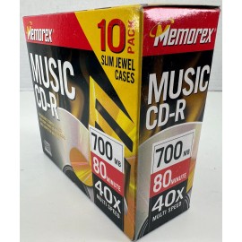 Memorex Music CD-R 10 Pack Slim Jewel Case 700 MB 80 min 40x NEW