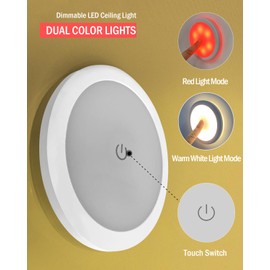 DC 12V Interior Boat Ceiling LED Light Dual Color Warm White and Red Light, Surface Mounted for Interior Lighting of Household Trucks RVs Trailers Airplanes, Diameter 106mm Small RV Dome Light, 2 Pack