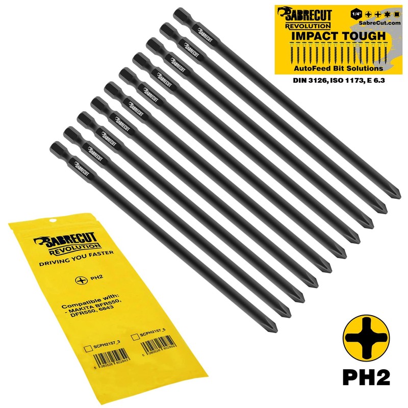 10 x SabreCut SCPH2157_10 157mm PH2 Autofeed Collated Drywall Screwdriver