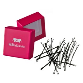 24 more grip Bobby Pins Hair Clips Hair Extra Long Black 6 cm Ultra Support Finish in Pink Box of Love