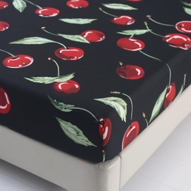 SDIII 4PCS Red Cherry Sheets Set Queen, Soft Microfiber Cherry Sheets Queen, Cute Fruit Patterns Bed Sheet for Girls Boys Kids and Teens