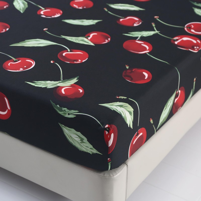 SDIII 4PCS Red Cherry Sheets Set Queen, Soft Microfiber Cherry