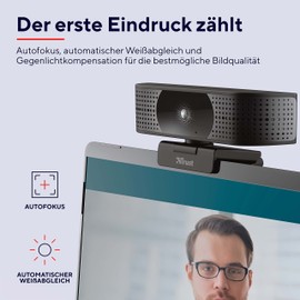 Trust Teza 4K Ultra HD Webcam, 3840 x 2160 with 2 Microphones and Auto Focus, 30 FPS, USB Plug & Play, Web Camera for Teams, Zoom, Skype, PC, Laptop, Mac, MacBook - Black