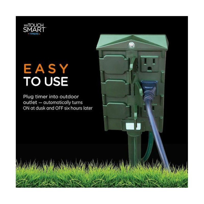 myTouchSmart Outdoor Digital 6-Outlet Evening Preset Timer, Black