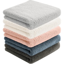 AYO Face Towels, Hotel Specifications, Set of 5, 5 Colors, 01, Fluffy, 100% Cotton, 13.4 x 31.5 inches (34 x 80 cm), Highly Absorbent, Durable, Solid, Less Pilling Gift