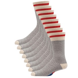 GaryM Men's Heritage Stripe Performance Cushioned Socks, Work Hiking Camp Sock, Boot Size 7-12, 4-Pairs, Grey Cotton Red Stripe