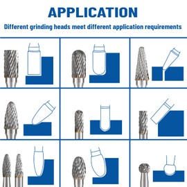 Double Cut Carbide Burr 10 Piece Drill Burr Set with 1/8" Shank and 1/4" Head Length for DIY, Woodworking, Engraving, Metal Carving, Drilling, Polishing