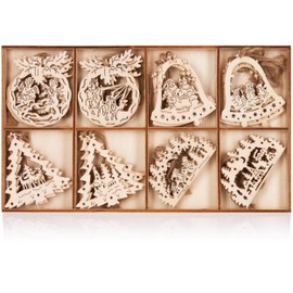 BRUBAKER 24-Piece Christmas Pendant Set – Wooden Tree Decoration Approx. 6 cm – Angel Bells Christmas Tree – Decorative Hanging Christmas Tree – Wooden Pendant Christmas Tree Decoration