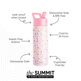 Simple Modern Kids Summit Water Bottle with Straw Lid | 18oz Stainless Steel Cup Insulated Tumbler for Toddlers, School | Confetti