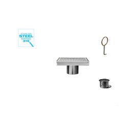 QM Square Shower Drain, Base and Grate made of 100% Stainless Steel Marine 316, Delmar Series Delta Line, Polished Finish, 4 inch, Kit includes Hair Trap/Strainer and Key