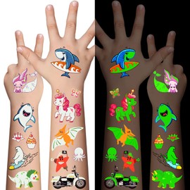 AWINMAY Awinmay 310 Pcs Luminous Temporary Tattoos For Kids,Mixed Styles Glow In The Dark Tattoos for Boys and Girls,Butterfly Dinosaur Pirate Mermaid Fake Tattoo Stickers,Glow Party Supplies Arts and Crafts