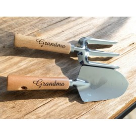 Ashton and Finch Heavy Duty Weed Fork and Trowel Set - Laser Engraved With Grandma - Carbon Steel Head, Ash Wood Handle - Lightweight, Durable, Corrosion Resistant Gardening Fork - Garden Tool Gift