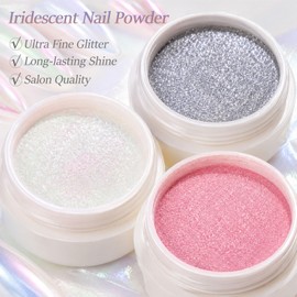 Aurora Chrome Nail Powder, 8pcs Iridescent Mirror Effect with Sponge Sticks