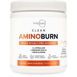Type Zero- AminoBurn Pre Entrenamiento Natural  BCAA (Peach Mango  30serv) Sin Azúcar BCAAs Aminoácidos Supplem                                       