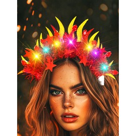 Urieo Light Up Fire Headband LED Flame Headpiece Glow Crystal Costume Hair Accessories for Women