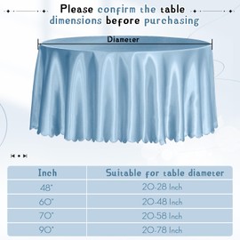 Cobedzy 1 Pack 90 Inch Round Satin Tablecloth Light Blue Satin Table Cover, Overlay Silky Tablecloth Dining Table Cloths for Wedding, Party, Banquet, Events, Reception, Dinner