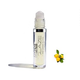 MODE Lip Glaze Santorini Lemon Flavored Lip Gloss, Roll On Wet Shine, Hydrating Moisturizing Sweet Almond, Areni Noir, Wild Rose Natural Skincare Fruit Oils - Vegan, No Cruelty, NY Made, 4ml