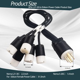 5Pin L21-30 Male to Edison Female Power Cable for Power Distro, L21-30 Power Distro Cord Applicable for Lighting/Stage/Audio/DJ, 3.5FT Power Distro Cable and Plug with UL Qualified Product