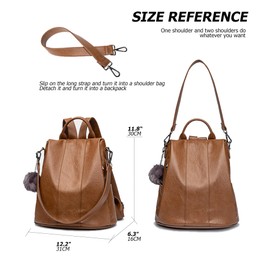 myfriday Vintage Leather Backpack for Women, Soft Rucksack Backpack with Anti-Theft Pocket Convertible Shoulder Handbag (Brown)