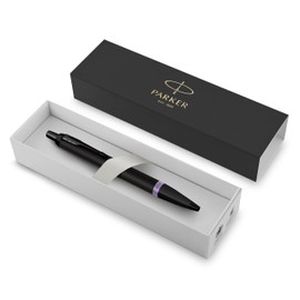 Parker IM Premium Ballpoint Pen | Matte Black with Amethyst Purple Ring | Black Ink | Gift Boxed