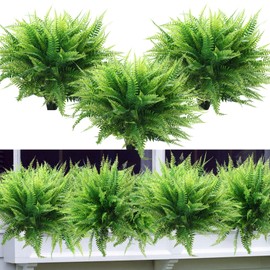 summer flower 10 Pack Fake Plants Boston Fern Artificial Greenery Plant Branches UV Resistant Faux Ferns for Outdoor Garden Wall Hanging Planter Front Porch Party Decor Home Bathroom Decorations