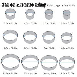 Juego de 12 Cortadores de Galletas, Moldes Redondos de Acero Inoxidable para Cortar Masa de Pastelería Herramientas de Horneado para Galletas Redondo Donuts Pastel Cookie Fondant