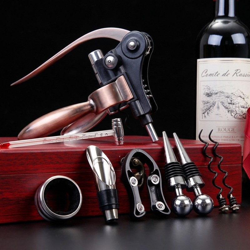9-Piece Wine Opener Set with Wooden Gift Box – Stainless