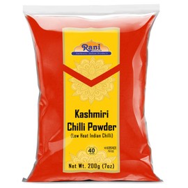 Rani Kashmiri Chilli Powder (Deggi Mirch, Low Heat) Ground Indian Spice 7oz (200g) ~ All Natural, Salt-Free | Vegan | Gluten Friendly | NON-GMO | Kosher | Perfect for Deviled Eggs & Other Low Heat Dishes