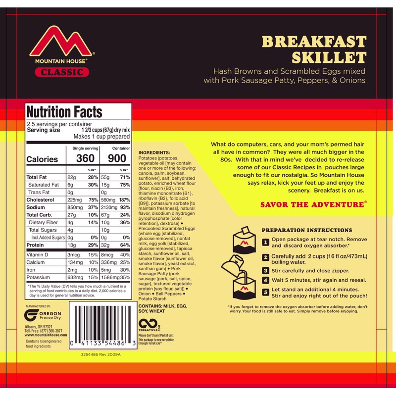 Mountain House Classic Breakfast Skillet | Freeze Dried Backpacking &