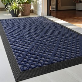DEXI Door Mat Outside Entrance, Front Entryway Welcome Rubber Doormat, Non Slip Low Profile Heavy Duty Entry Mats, 17x30,Blue