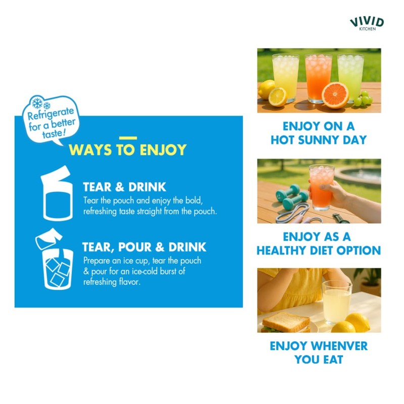 VIVID KITCHEN Peach Iced Tea Pouch Drinks – Zero Sugar,